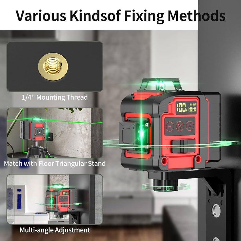 Ereoin 8 Line Laser Level 2×360° Leveling Green Laser Self Level Tool，200ft 2D Green Line Cross for Leveling Tool for Construction and Picture Hanging，Laser measurement calibration Tool Kit - Image 5